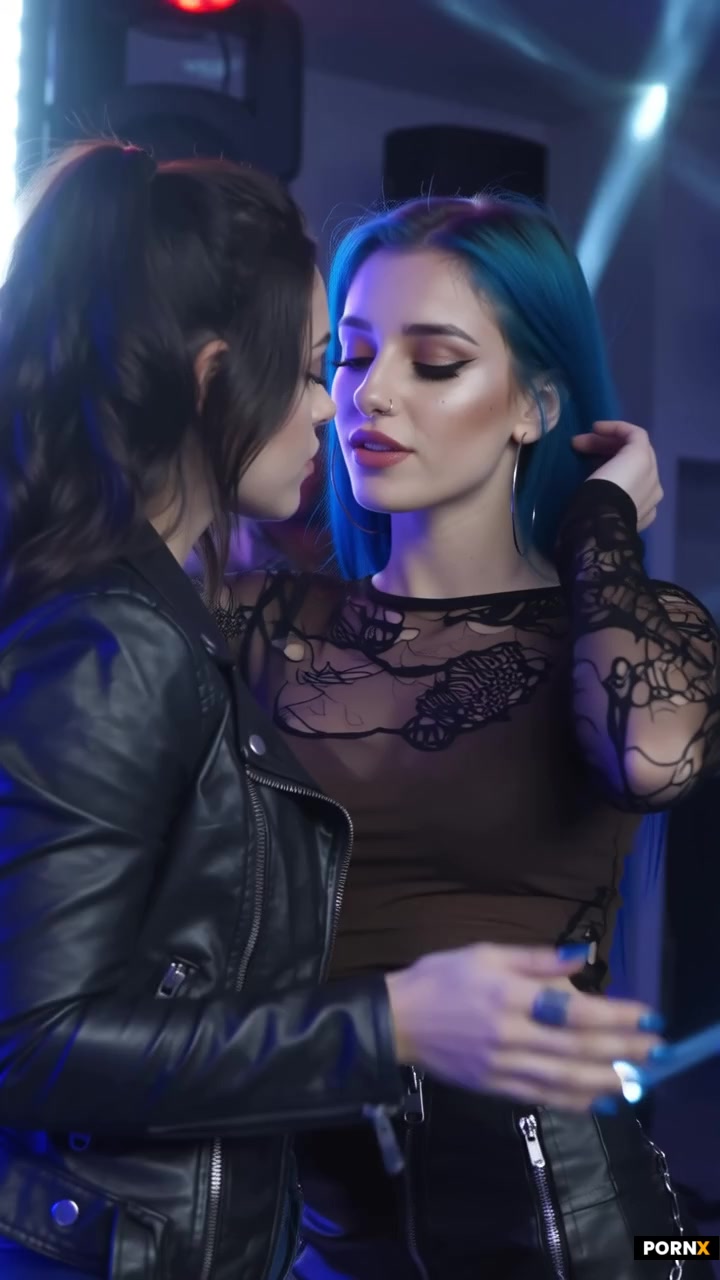 Stunning blue-haired alt girl with multiple facial piercings