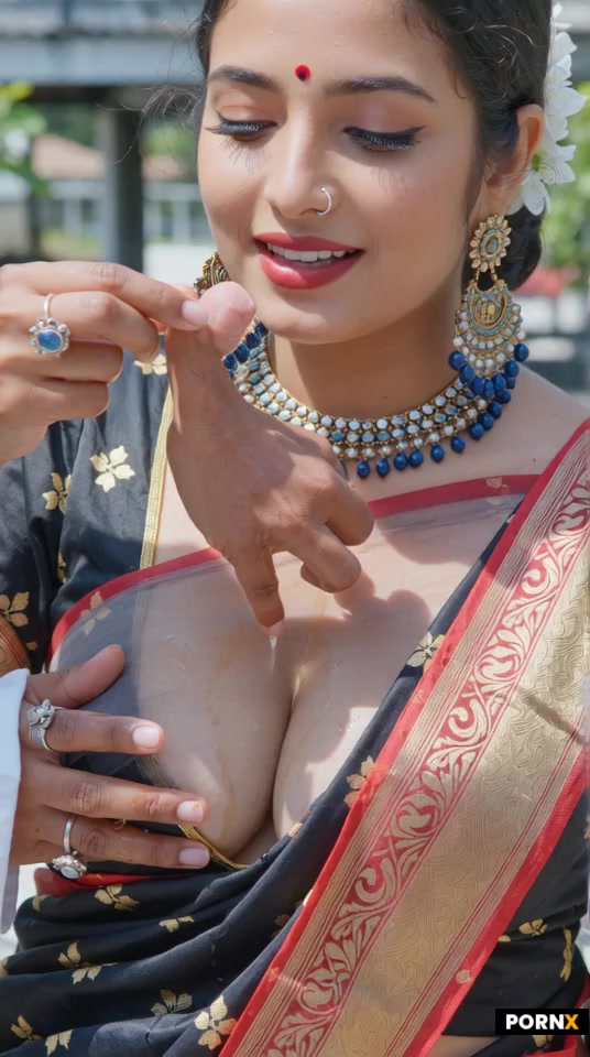 Indian MILF in saree with big tits saree with very big cleavage sucking dick from bbc and cum on tit