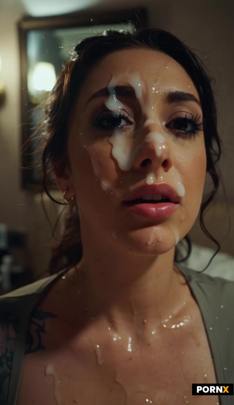 A bimbo_Turkish_housewife looks at viewer shocked with begging eyes