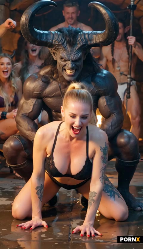 A 40-year-old blonde woman with her hair pulled back into a tight ponytail; she has large